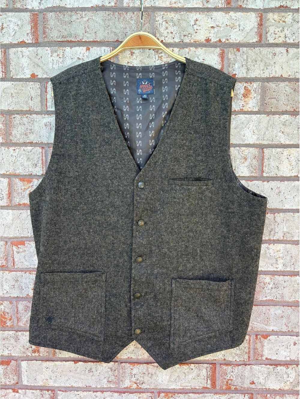 MOONSHINE SPIRIT MEN'S HEATHER BROWN RIDGELINE BUTTON-FRONT VEST Size XL